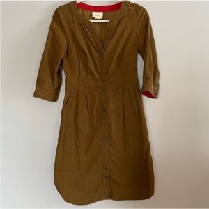 Maeve for Anthropologie Soft Corduroy Button Dress
